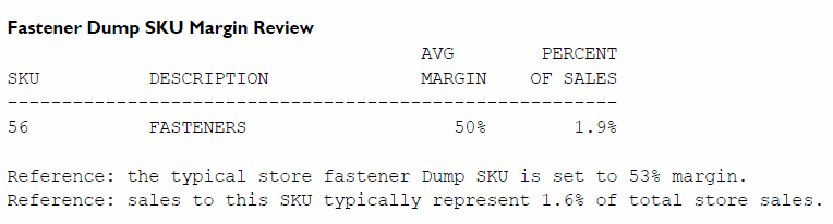 Dump SKU Margin Review Report Example