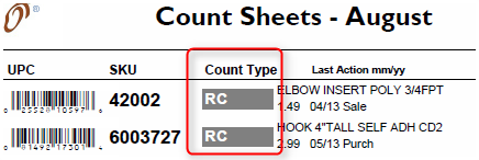 RC Count Type Count Sheets 
