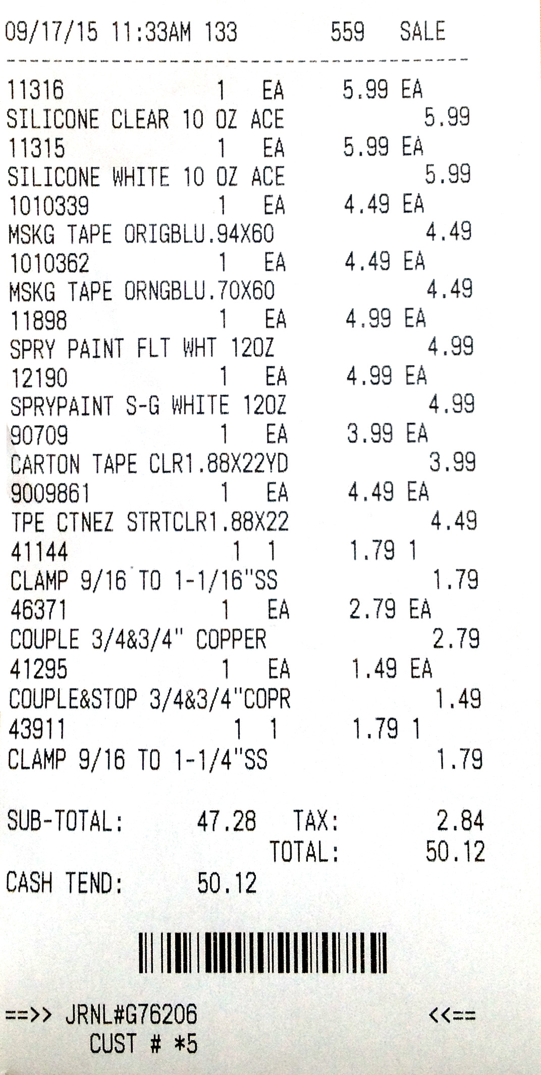 Cashier Basket Receipt