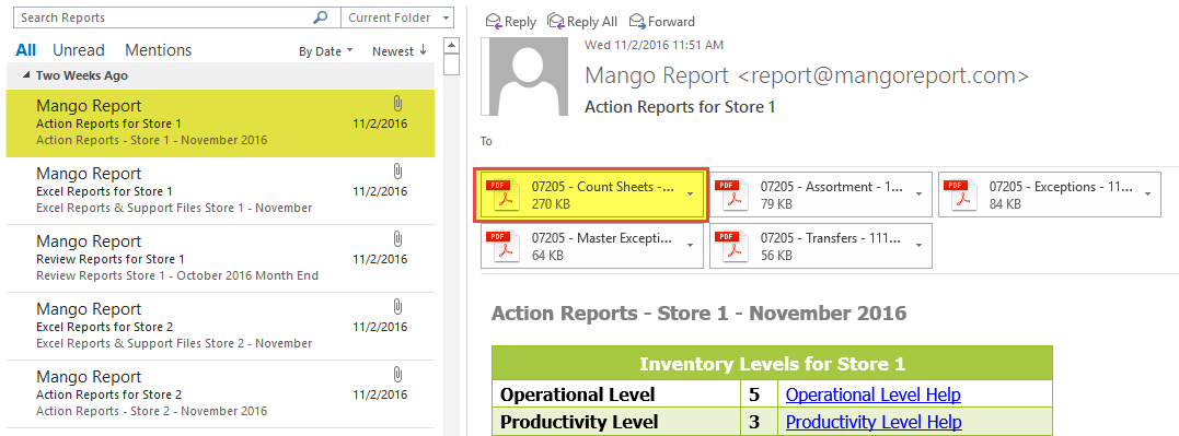 Action Reports Email (Count Sheets)