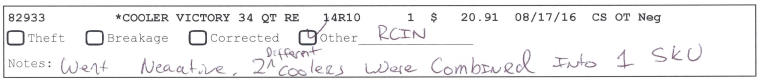 Shrink Report Variance Worksheet SKU: 82933