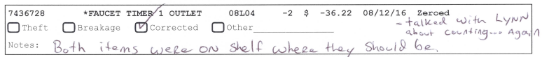 Shrink Report Variance Worksheet SKU: 7436728