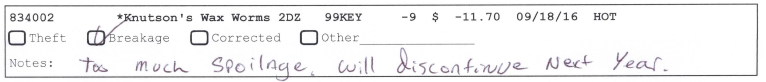 Shrink Report Variance Worksheet SKU: 834002