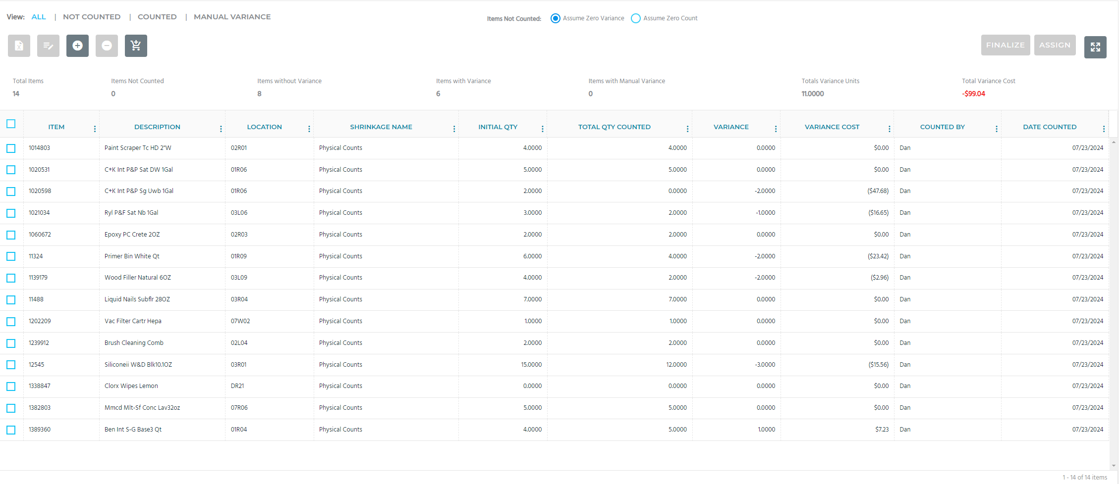 Count Sheets – Mango Report