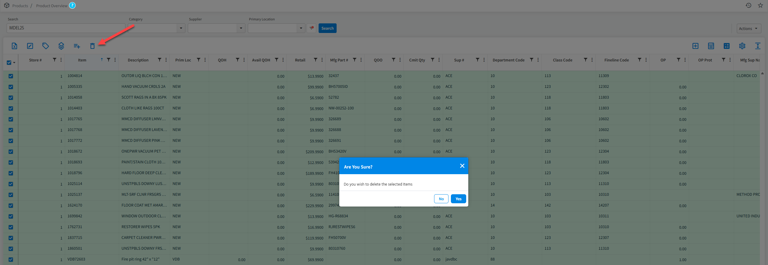 Delete SKUs Prompt