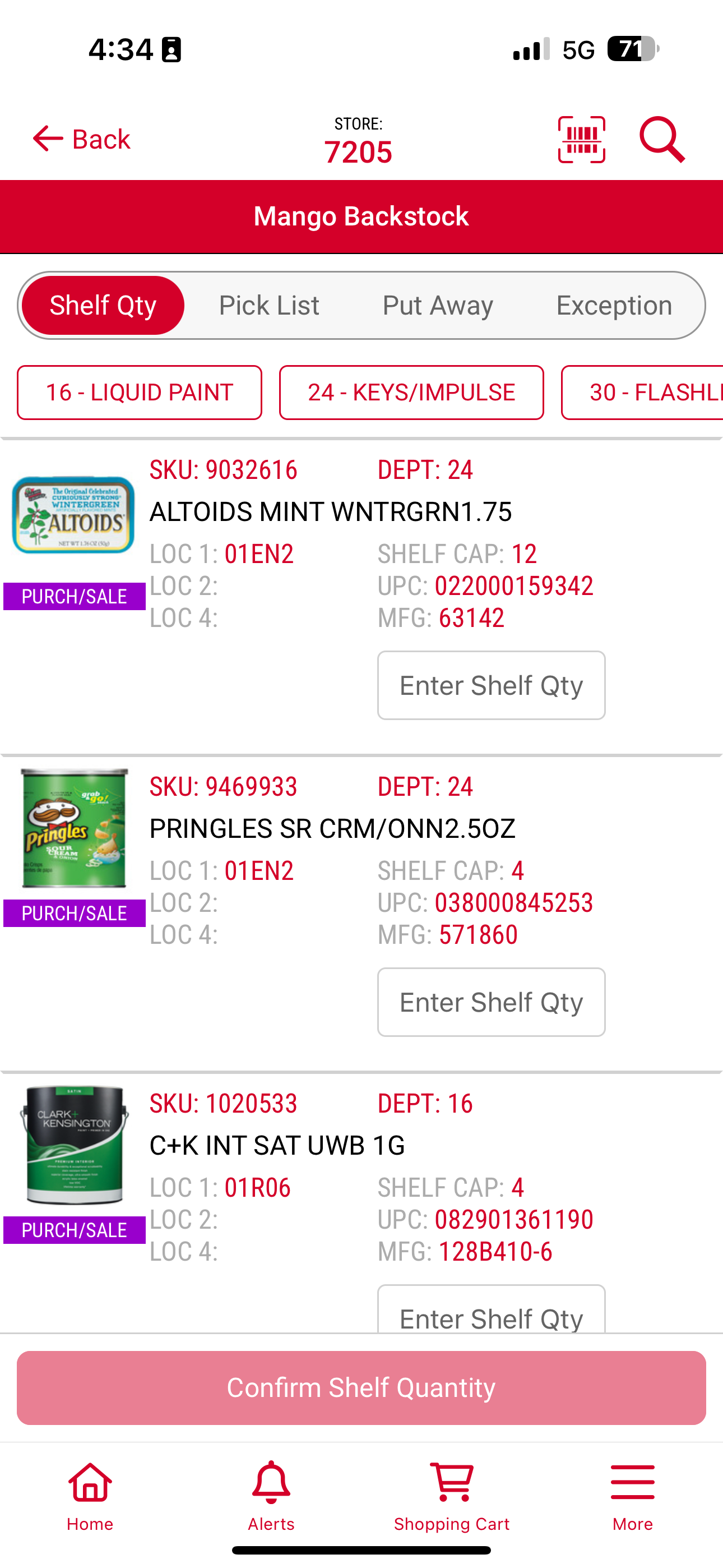 Mango Backstock Validate Shelf Qty