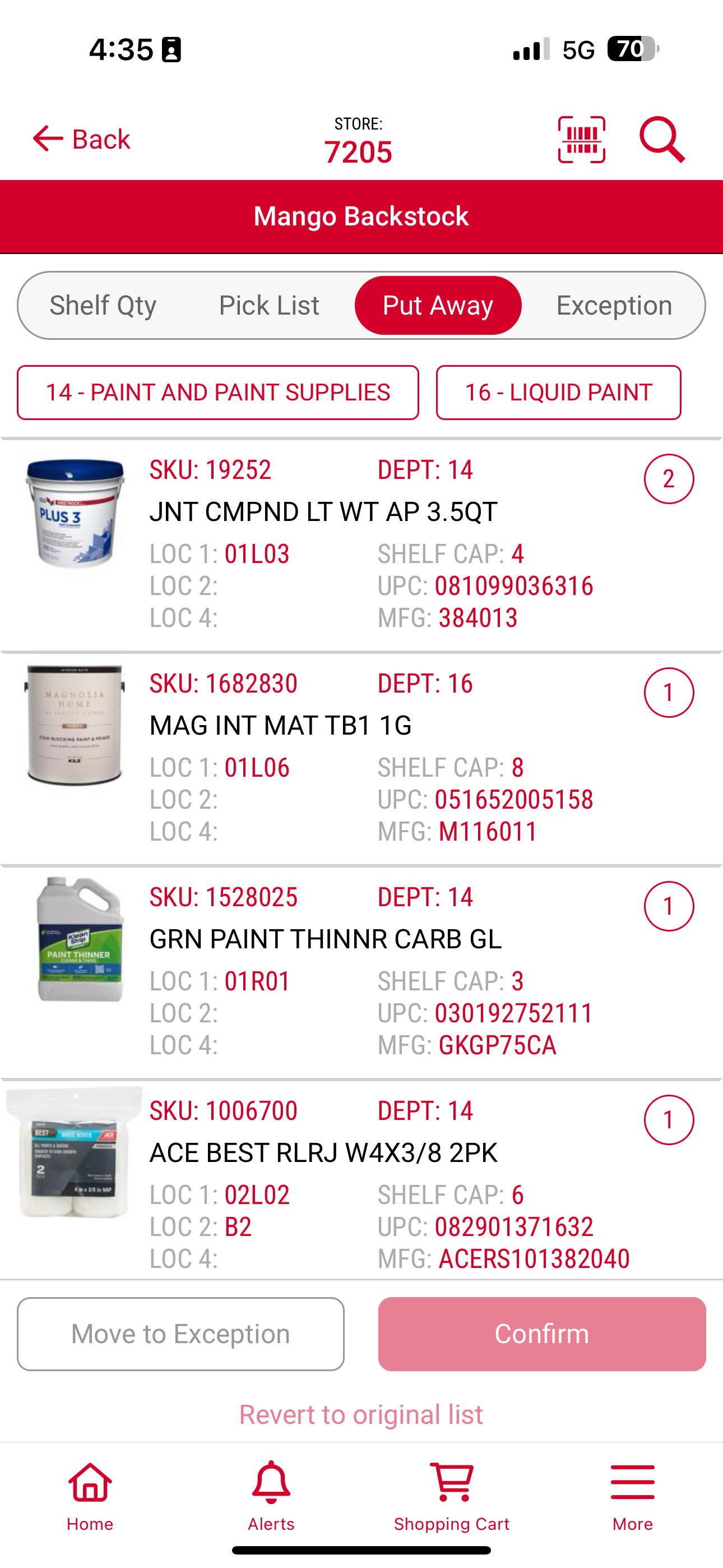 Mango Backstock Put Away List