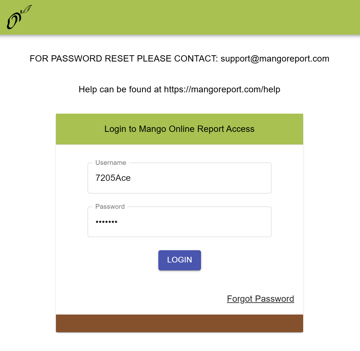 Online Report Access Login Page
